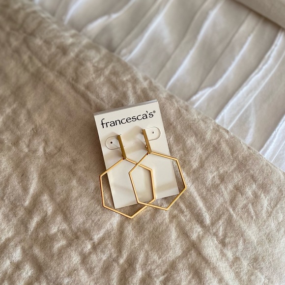 Zoey Hexagon Gold Drop Earrings - Picture 6 of 7